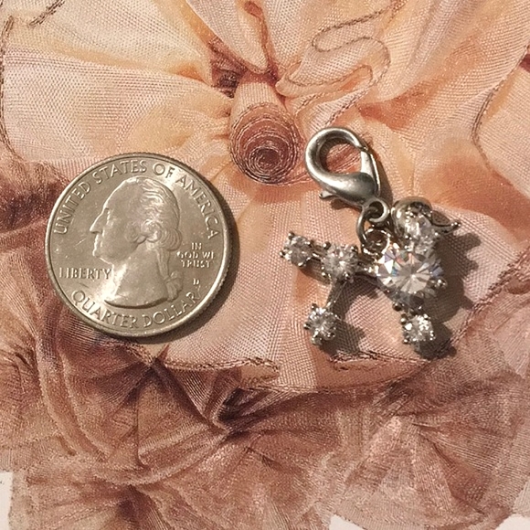 SALE -  Poodle Cubic Zirconia Clear Pet Collar Charm NEW Zipper Pull - Picture 3 of 5